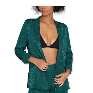 L*Space Green Bennytt Viscose Blazer Ultramarine Emerald Green Leopard Print 6