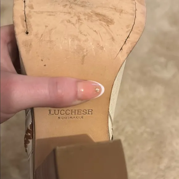 Lucchese Madison Heeled Boots Brown and White Western Style