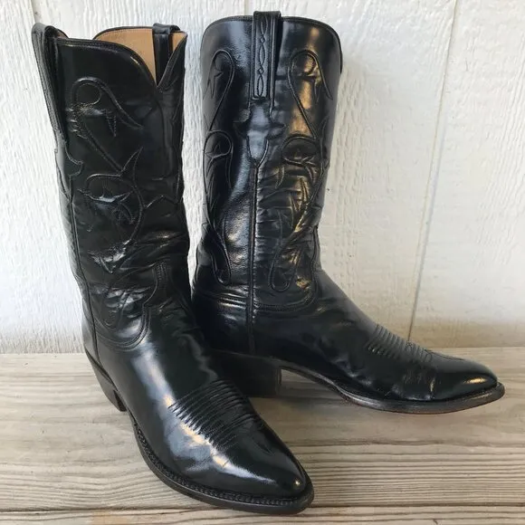 Lucchese Mens Black Goatskin Leather Western Dress Boots 8.5 D L151524 USA
