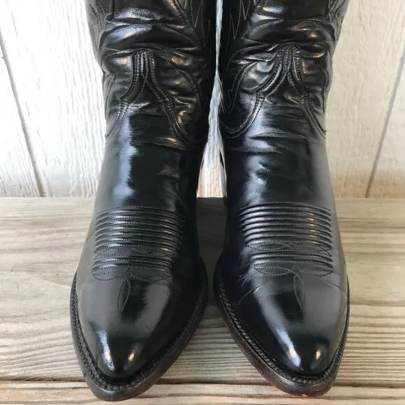 Lucchese Mens Black Goatskin Leather Western Dress Boots 8.5 D L151524 USA