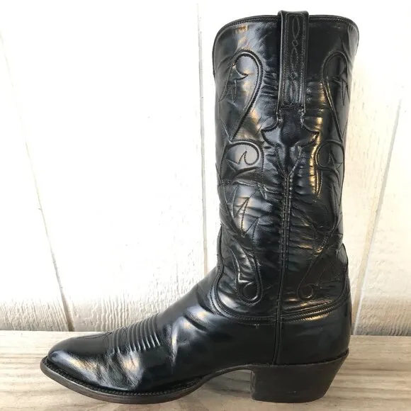 Lucchese Mens Black Goatskin Leather Western Dress Boots 8.5 D L151524 USA