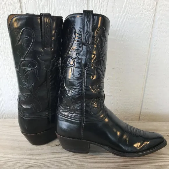 Lucchese Mens Black Goatskin Leather Western Dress Boots 8.5 D L151524 USA
