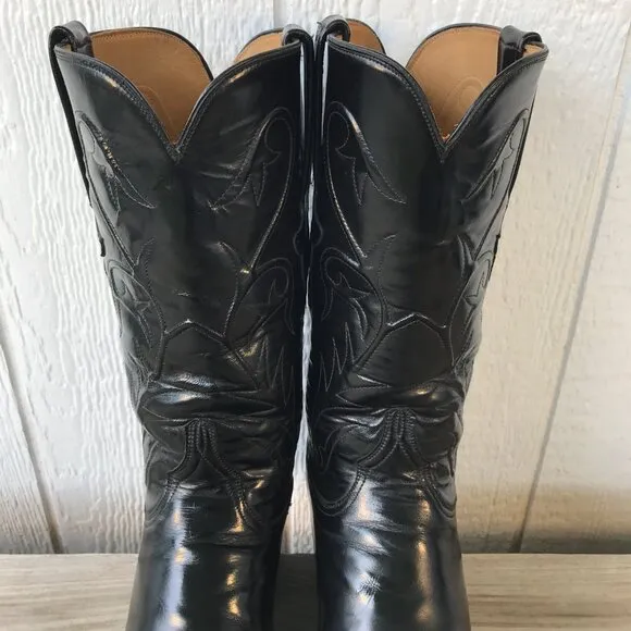 Lucchese Mens Black Goatskin Leather Western Dress Boots 8.5 D L151524 USA
