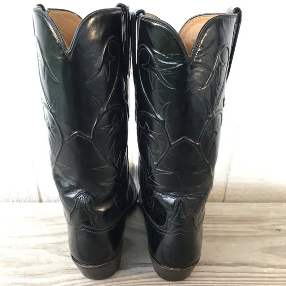 Lucchese Mens Black Goatskin Leather Western Dress Boots 8.5 D L151524 USA