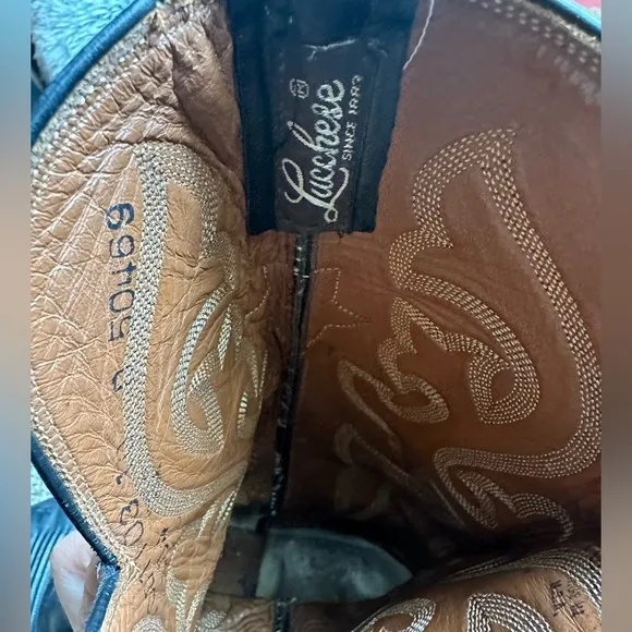 lucchese • vintage cowboy boots black leather designer western footwear