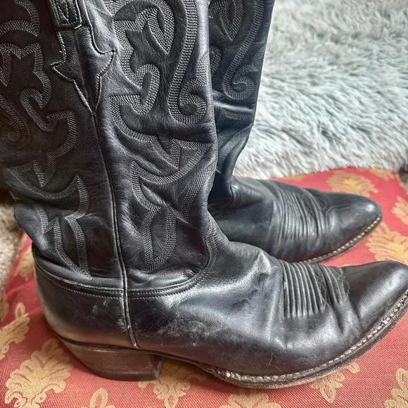 lucchese • vintage cowboy boots black leather designer western footwear