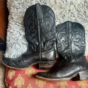 lucchese • vintage cowboy boots black leather designer western footwear