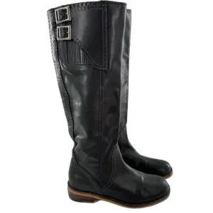 Lucky brand Andrea knee high boots size 6 36 black leather moto biker biker