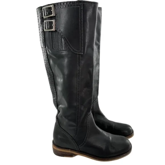 Lucky brand Andrea knee high boots size 6 36 black leather moto biker biker