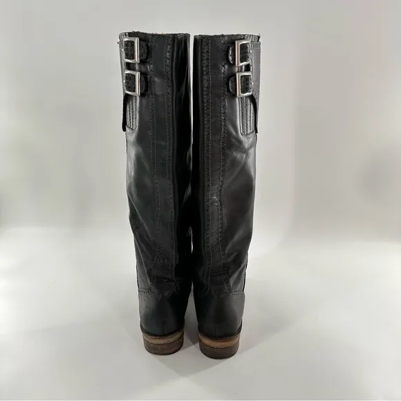 Lucky brand Andrea knee high boots size 6 36 black leather moto biker biker