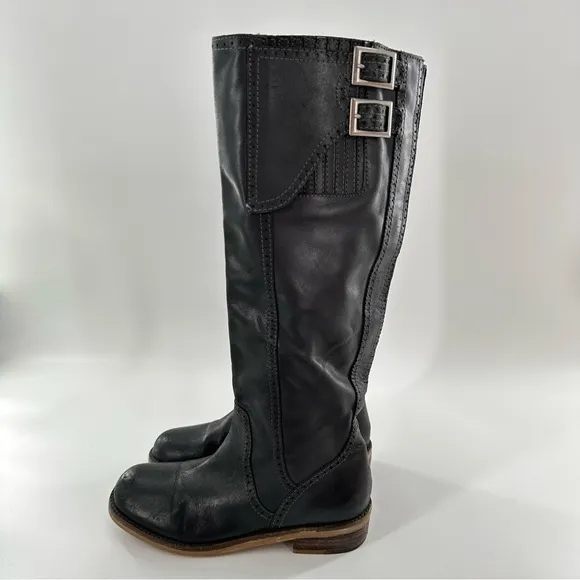 Lucky brand Andrea knee high boots size 6 36 black leather moto biker biker