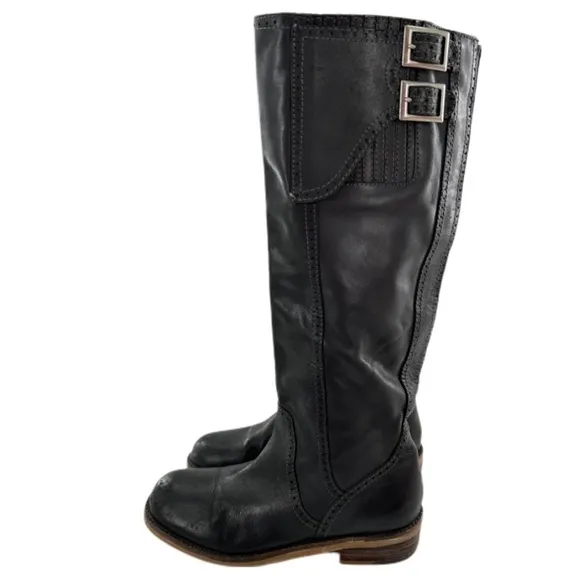Lucky brand Andrea knee high boots size 6 36 black leather moto biker biker