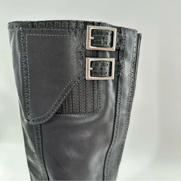 Lucky brand Andrea knee high boots size 6 36 black leather moto biker biker