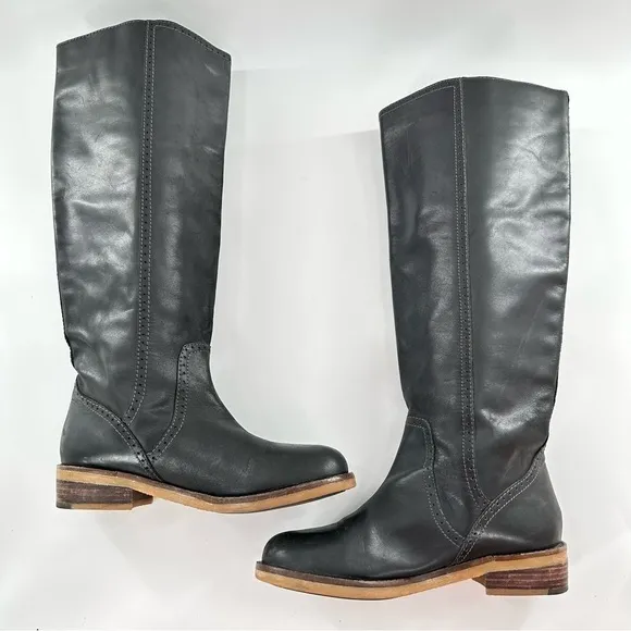 Lucky brand Andrea knee high boots size 6 36 black leather moto biker biker