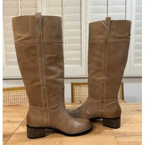 Lucky Brand Hybiscus Extra Wide Calf Riding Boots Light Grey Size 8 NWT Leather