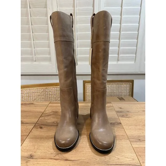 Lucky Brand Hybiscus Extra Wide Calf Riding Boots Light Grey Size 8 NWT Leather