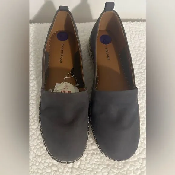 Lucky Brand Loretto Genuine Leather Espadrilles Sz 8.5 Flats Suede Blue Slip On