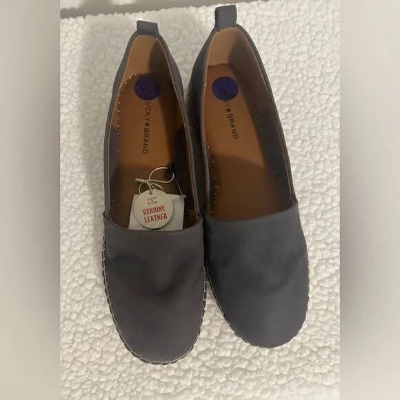 Lucky Brand Loretto Genuine Leather Espadrilles Sz 8.5 Flats Suede Blue Slip On