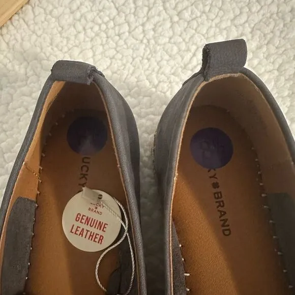 Lucky Brand Loretto Genuine Leather Espadrilles Sz 8.5 Flats Suede Blue Slip On
