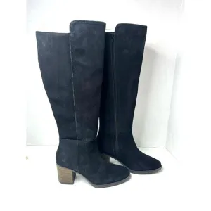 Lucky Brand Women's Bonnay Wide Calf Knee-High  Boots Black Suede Size 7M