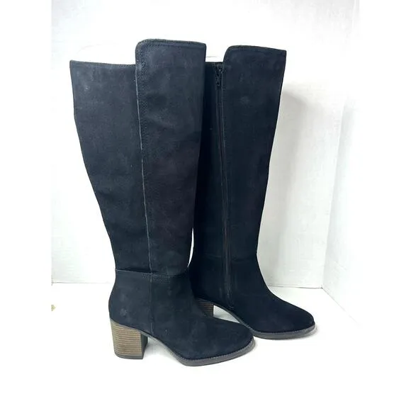 Lucky Brand Women's Bonnay Wide Calf Knee-High  Boots Black Suede Size 7M