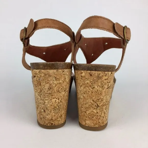Lucky Brand Womens Narnie Cork Wedge Sandals Tan Leather Studded Thong size 9.5