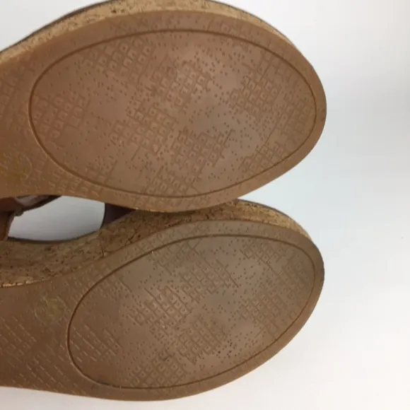 Lucky Brand Womens Narnie Cork Wedge Sandals Tan Leather Studded Thong size 9.5