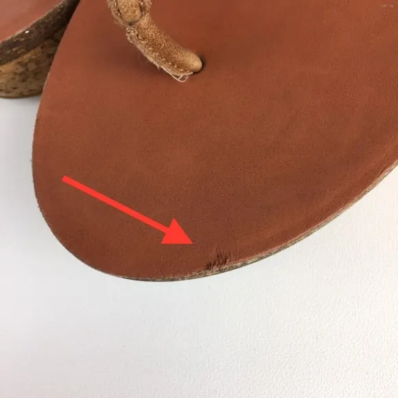 Lucky Brand Womens Narnie Cork Wedge Sandals Tan Leather Studded Thong size 9.5