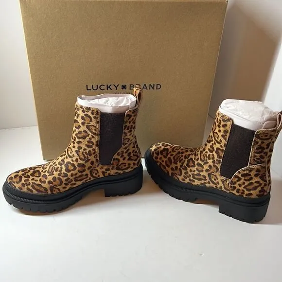 Lucky Brand Emali Lug Sole Animal Print Ankle Boots size 5M