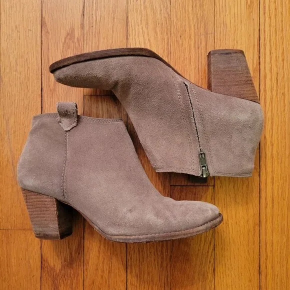 Madewell 7 Tan Brown Suede Booties Ankle Boots Zip Up Heels BILLIE