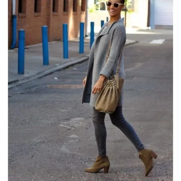 Madewell 7 Tan Brown Suede Booties Ankle Boots Zip Up Heels BILLIE