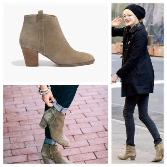 Madewell 7 Tan Brown Suede Booties Ankle Boots Zip Up Heels BILLIE