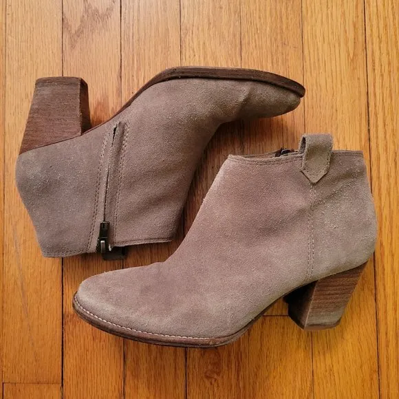 Madewell 7 Tan Brown Suede Booties Ankle Boots Zip Up Heels BILLIE