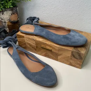 Madewell ‘April’ Blue Suede Ankle-Wrap Flats Size 9.5
