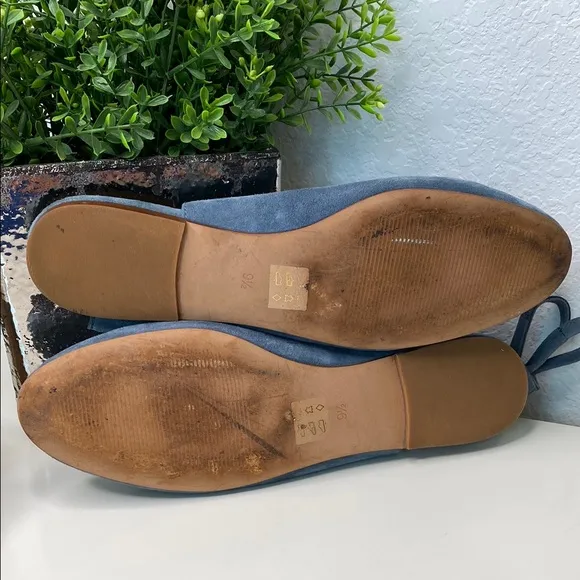 Madewell ‘April’ Blue Suede Ankle-Wrap Flats Size 9.5
