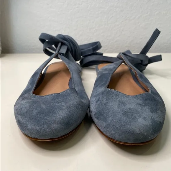 Madewell ‘April’ Blue Suede Ankle-Wrap Flats Size 9.5