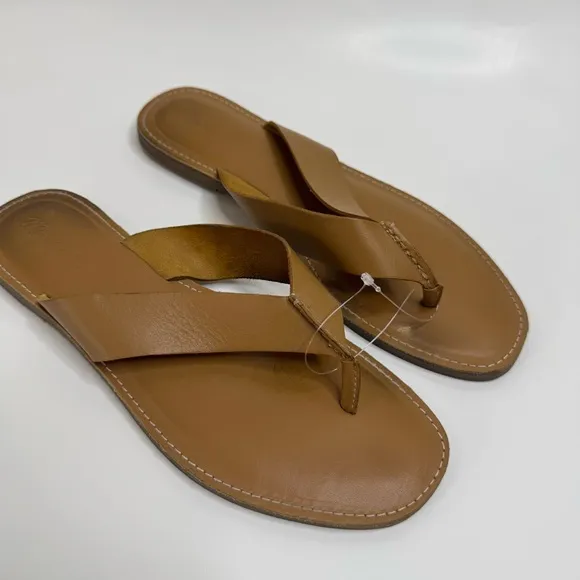 Madewell Boardwalk Thong Tan Leather Flip Flop Sandals