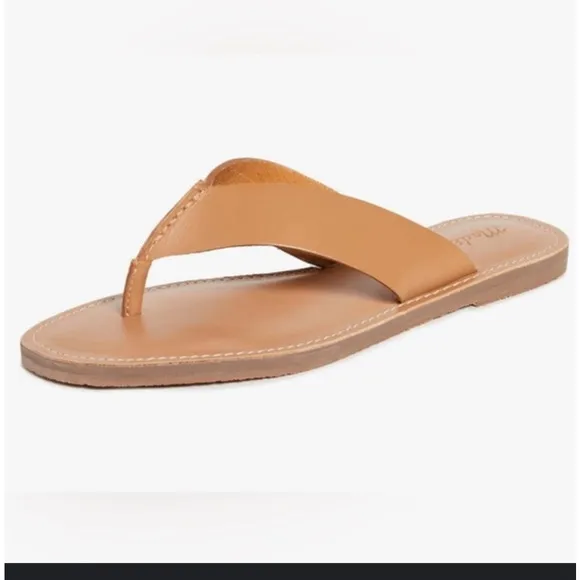 Madewell Boardwalk Thong Tan Leather Flip Flop Sandals