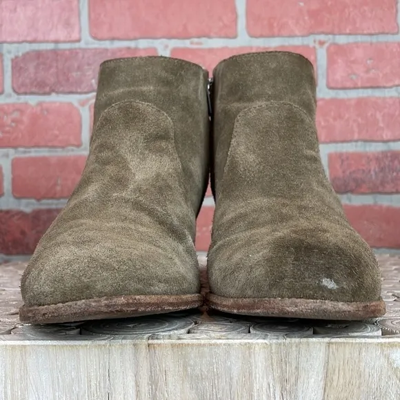 Madewell Brenner Tan Suede Stacked Wooden Heel Ankle Boots 9.5