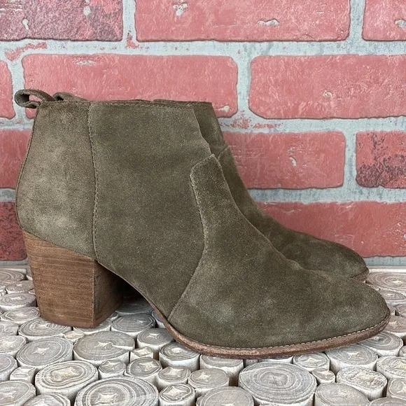 Madewell Brenner Tan Suede Stacked Wooden Heel Ankle Boots 9.5