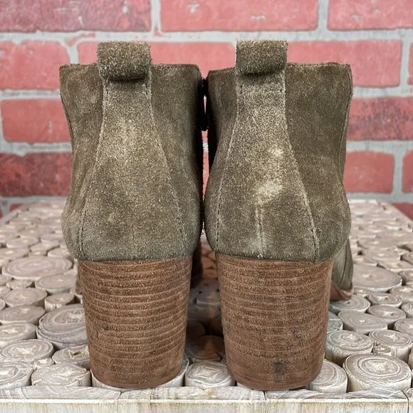 Madewell Brenner Tan Suede Stacked Wooden Heel Ankle Boots 9.5