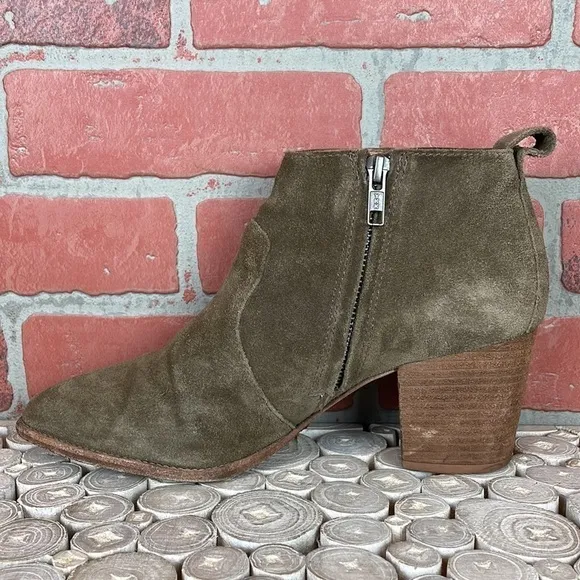 Madewell Brenner Tan Suede Stacked Wooden Heel Ankle Boots 9.5