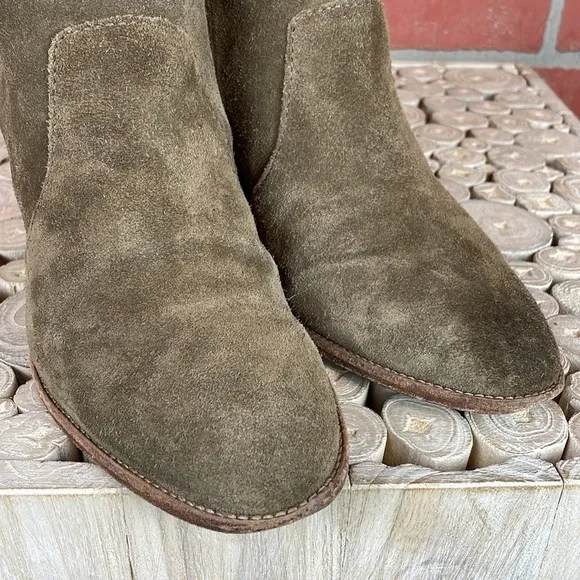 Madewell Brenner Tan Suede Stacked Wooden Heel Ankle Boots 9.5