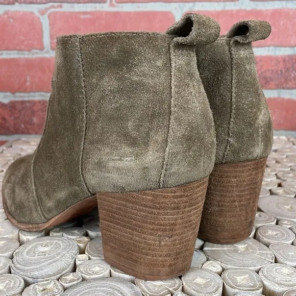 Madewell Brenner Tan Suede Stacked Wooden Heel Ankle Boots 9.5