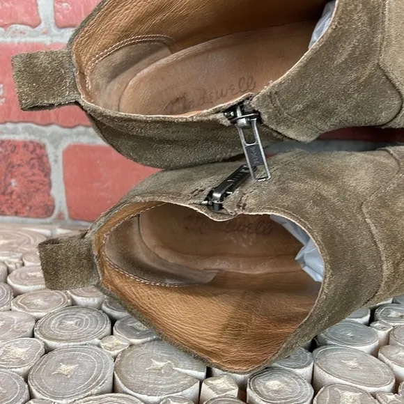 Madewell Brenner Tan Suede Stacked Wooden Heel Ankle Boots 9.5