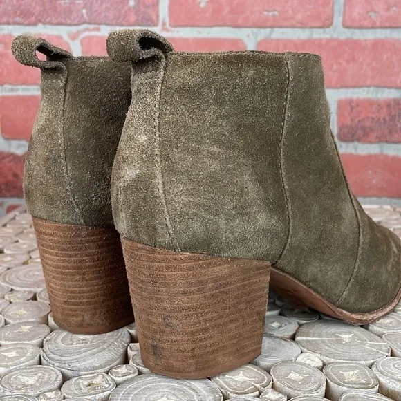 Madewell Brenner Tan Suede Stacked Wooden Heel Ankle Boots 9.5