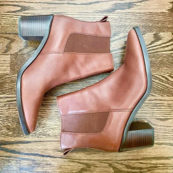 Madewell Elspeth Chelsea Boot Size 12 Brown Leather Heeled Ankle Boot Orig. $198