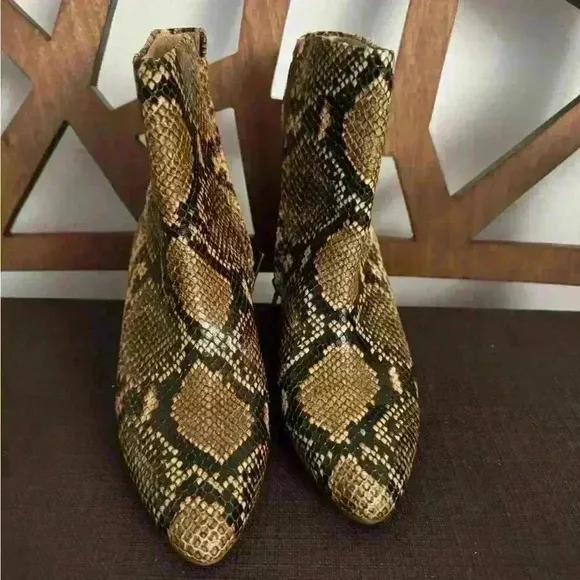 MADEWELL FIONA BOOTS SNAKE EMBOSSED LEATHER STACKED HEEL PONITY TOE 6 1/2