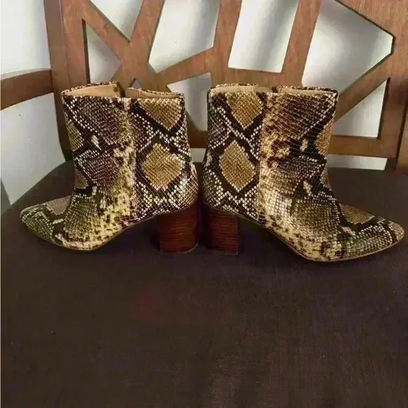 MADEWELL FIONA BOOTS SNAKE EMBOSSED LEATHER STACKED HEEL PONITY TOE 6 1/2