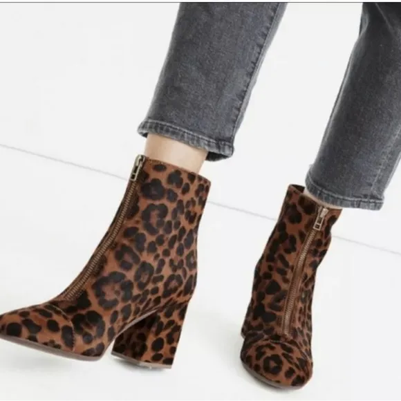 Madewell Leopard Print Genuine Calf Hair Zip Boots
